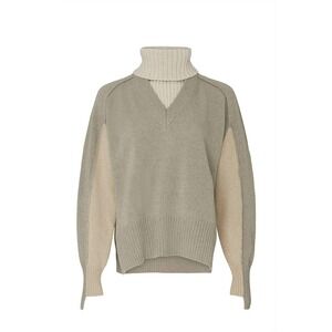 Cedric Charlier Layered V Neck Turtleneck Wool Blend Oversized Sweater Top 10